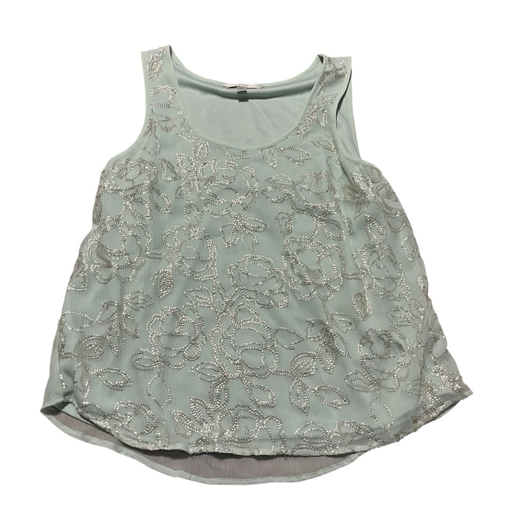 LC Lauren Conrad Mint Green Floral Sequined Tank Top Size XL lined party holiday